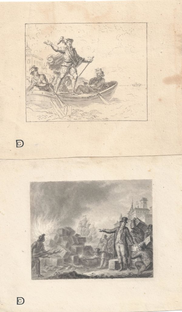 Pintor desconocido - Escenas de batallas (2). Dibujo de la Escuela Francesa del Siglo XIX.