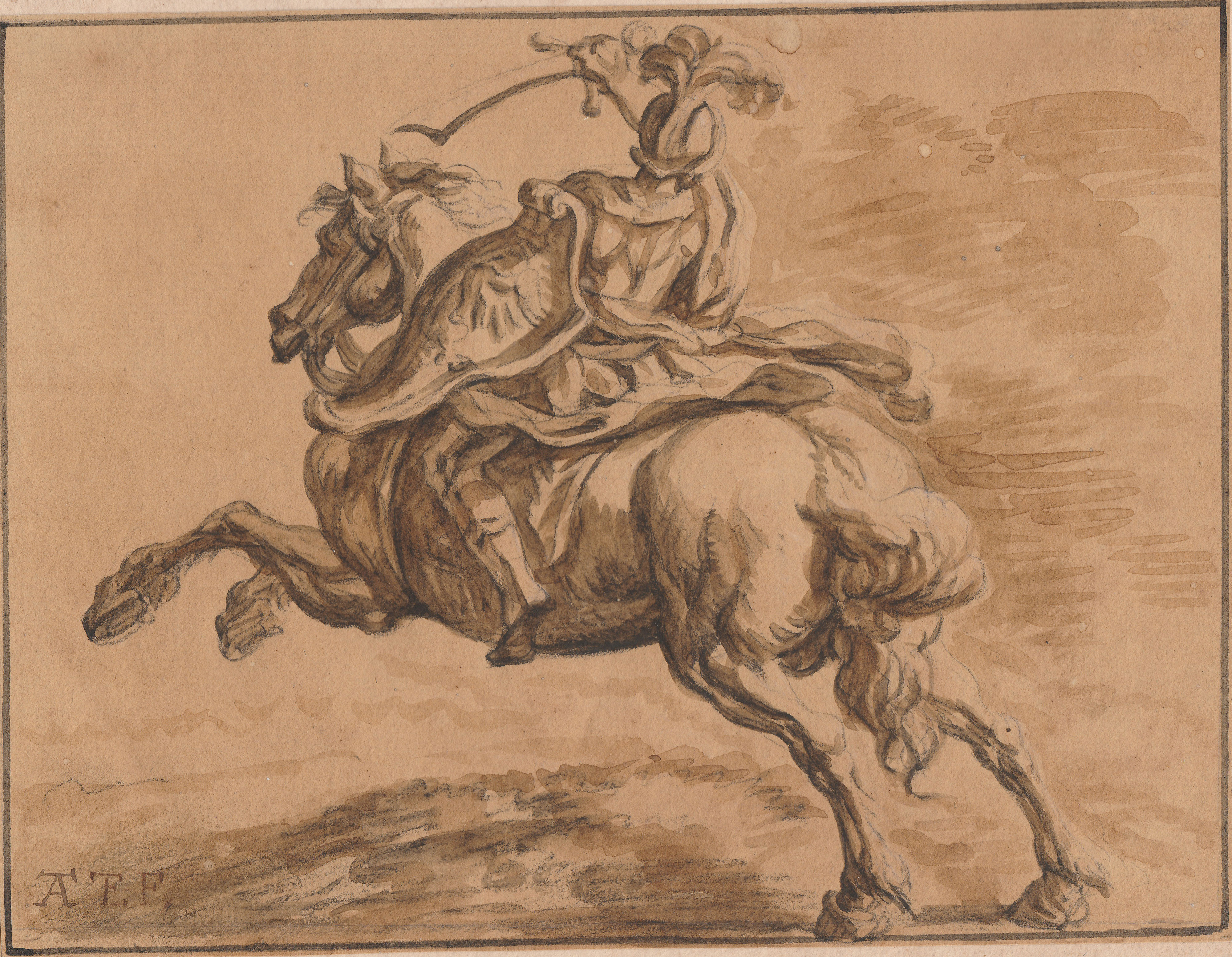 Antonio Tempesta - Soldado a caballo. Dibujo de la Escuela Italiana del Siglo XVI.