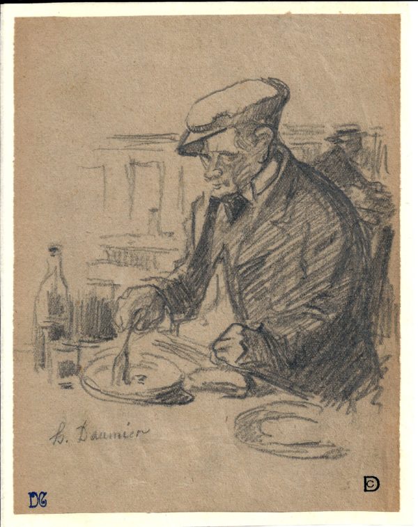 Honoré Daumier (Atribuido) - Personaje comiendo. Dibujo de la Escuela Francesa del Siglo XIX.