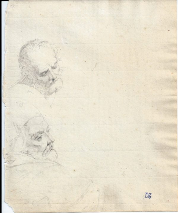 Pintor desconocido - Estudio de cabezas (1). Dibujo de la Escuela Francesa del Siglo XIX.
