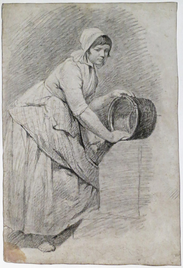 Jean Simeón Chardin - Lavandera. Dibujo de la Escuela Francesa del Siglo XVIII.