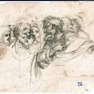 Agostino Caracci - Reunión de personajes. Dibujo de la Escuela Italiana del Siglo XVII.
