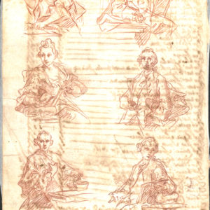 Anónimo veneciano - Estudio de personajes. Dibujo de la Escuela Italiana del Siglo XVII.