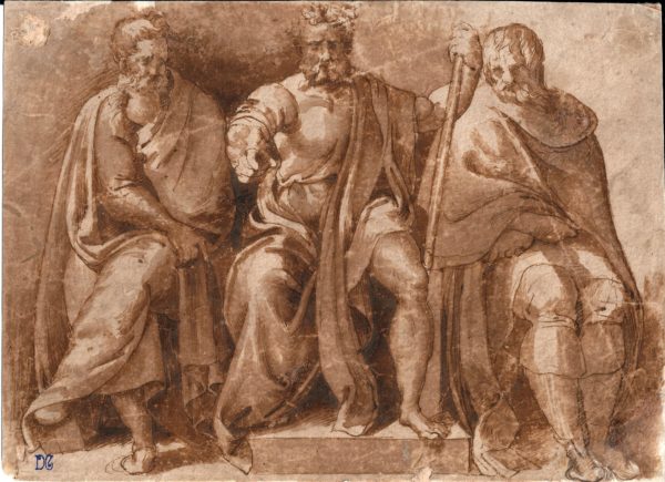Baccio Bandinelli (Atribuido) - Tres sabios de la antigüedad. Dibujo de la Escuela Italiana del Siglo XVI.