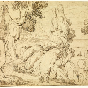 Antonio Canal (Canaletto) Atribuido - Paisaje imaginario. Dibujo de la Escuela Italiana del Siglo XVII.