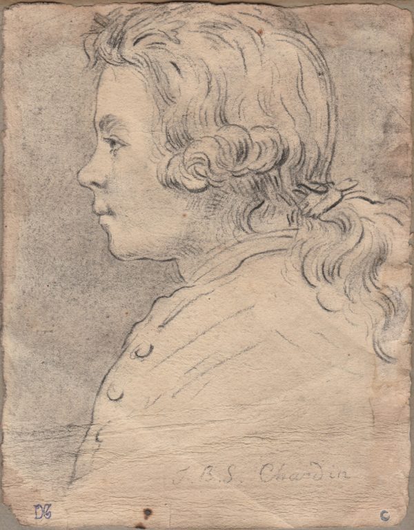 Jean Simeón Chardin - Joven de perfil. Dibujo de la Escuela Francesa del Siglo XVIII.