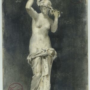 Dibujo a lapiz y aguada gris sobre papel. Escuela de Pintura Española del Siglo XIX.