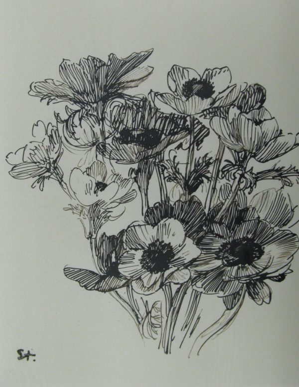 Theophile Steinlen - Ramo de flores. Dibujo de la Escuela Francesa del Siglo XIX.