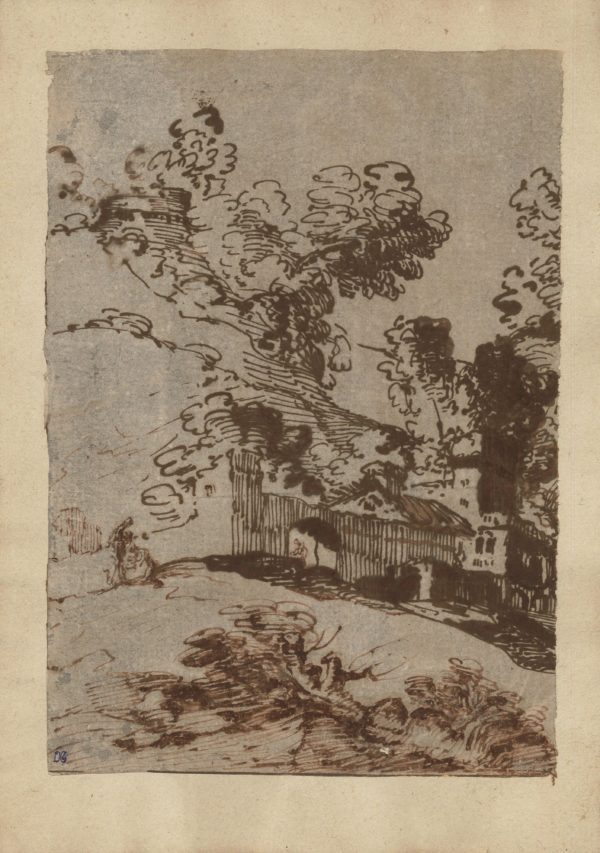 Giovanni Francesco Barbieri (Guercino) – Paisaje rural. Plima sobre papel