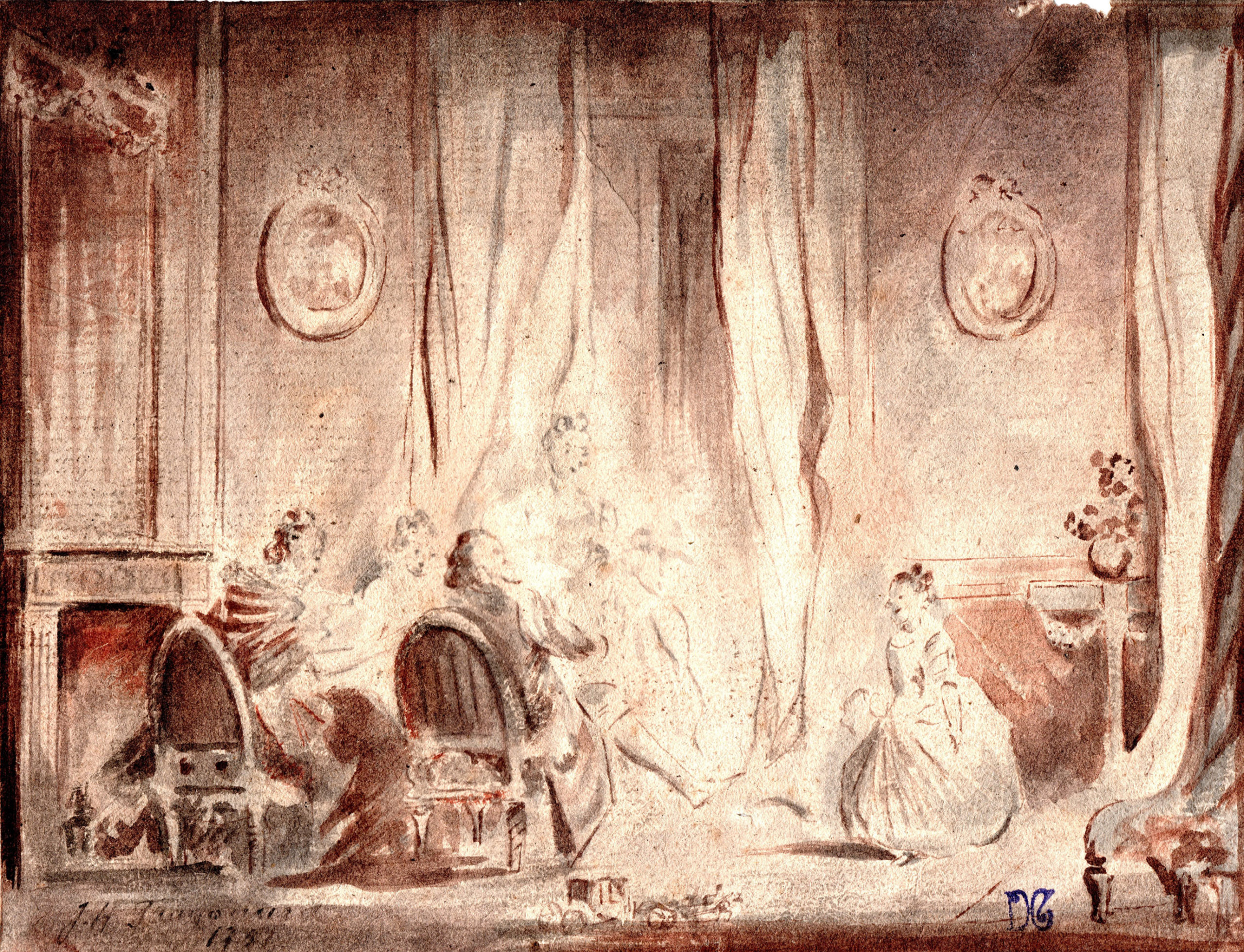 Jean-Honore Fragonard - Escena de interior - Artfecit pintura y dibujo